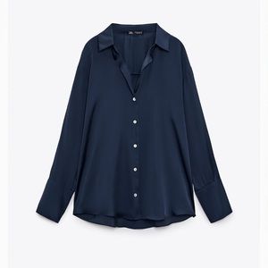 NWT blue satin button down